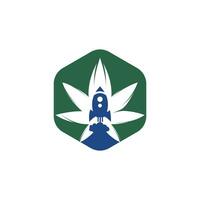 Cannabis rocket vector logo design. Unique cannabis and spaceship logotype design template.