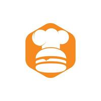 plantilla de diseño de logotipo de vector de chef de hamburguesa. Diseño retro del logotipo de la insignia de la hamburguesa de comida rápida.