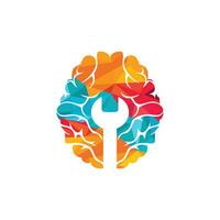 diseño del logotipo del vector de reparación cerebral. diseño del logotipo del icono del cerebro y la llave inglesa.