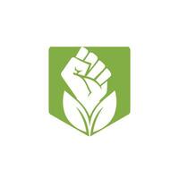 Power of nature vector logo design. Hand and eco symbol or icon. Unique protest and organic logotype design template.