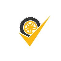 Tire check vector logo design. Tire and tick icon concept.