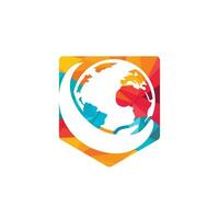 logotipo de la mano mundial. guardar el diseño del logo mundial. concepto de logotipo de cuidado global. vector