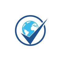 Globe check vector logo design. Tick mark and globe icon design.