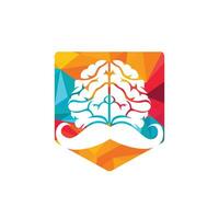 plantilla de diseño de logotipo de vector de mente de bigote. concepto de logotipo de cerebro inteligente.