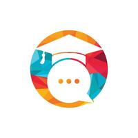 diseño de logotipo vectorial de charla educativa. sombrero de graduación con diseño de icono de burbuja de chat. vector