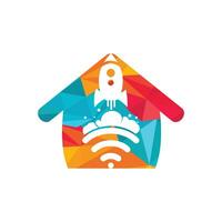 diseño de logotipo de vector de cohete wifi. señal wifi con diseño de icono de cohete y hogar.