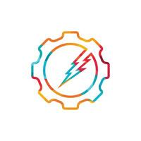 Gear thunder logo template illustration. Abstract cog wheel with flash logo design template. vector