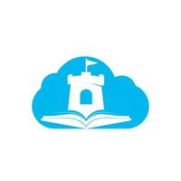 Castle book with cloud vector logo design. Unique bookstore, library and fortress logotype design template.