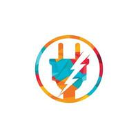 enchufe eléctrico y diseño del logotipo del vector rayo. símbolo de energía de poder.