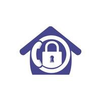 Secure Call Icon Logo Design. Handset with keyhole and home icon. vector