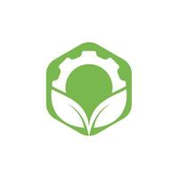 Gear leaf vector logo design. Abstract concept for ecology theme, green eco energy, technology and industry.