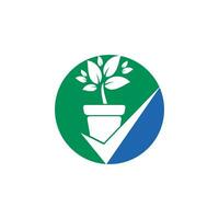 Check garden vector logo design. Check and flower pot icon.