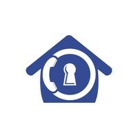 Secure Call Icon Logo Design. Handset with keyhole and home icon. vector