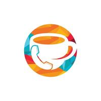 diseño de logotipo de vector de llamada de café. icono de auricular y taza.