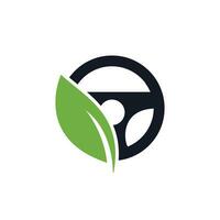 Eco steering wheel vector logo design. Steering wheel and eco symbol or icon.