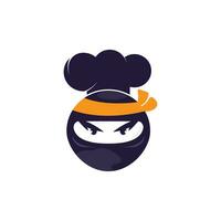 Diseño del logotipo vectorial del chef ninja. ninja con icono de sombrero de chef. vector