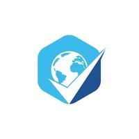 Globe check vector logo design. Tick mark and globe icon design.