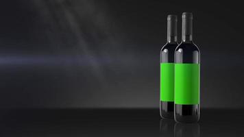 Red wine bottle with green chroma key tag. Close-up of red wine bottle at black png background. Slow motion. video