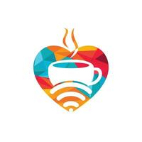 taza de café con wifi y logo de icono de vector de corazón. plantilla de diseño de logotipo creativo para cafetería o restaurante.