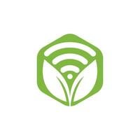 hoja naturaleza wifi vector logo diseño.