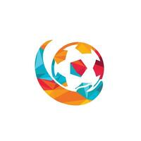 diseño del logotipo del vector de cuidado del fútbol. balón de fútbol y el icono de la mano.