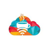 taza de café con wifi y logotipo de icono de vector de nube. plantilla de diseño de logotipo creativo para cafetería o restaurante.