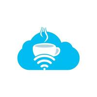 taza de café con wifi y logotipo de icono de vector de nube. plantilla de diseño de logotipo creativo para cafetería o restaurante.