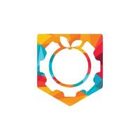 Gear with fresh orange logo design. Cog wheel and fruit vector icon logo design