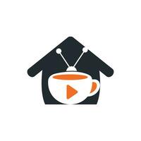 diseño de logotipo de vector de televisión de café. Taza de café y concepto de logotipo de icono de televisión.