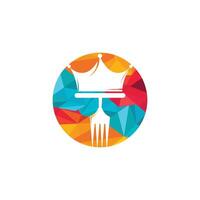 diseño del logotipo del vector de comida rey. tenedor con corona para el diseño de la plantilla del logotipo del restaurante.