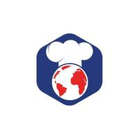 diseño de logotipo de vector de chef global. plantilla de diseño de logotipo de vector de planeta de cocina.