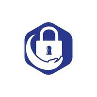 Security care vector logo design template. Vector illustration of hand logo and lock icon.