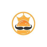 Burger king vector logo design. Burger with crown and mustache icon logo concept.