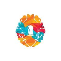 Brain lock vector logo design. Brain logo lock key neuron security network.