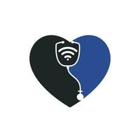 diseño de icono de logotipo médico wifi estetoscopio. estetoscopio con señales wifi e icono del corazón. vector