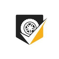 diseño del logotipo vectorial de comprobación de neumáticos. concepto de icono de neumático y garrapata. vector