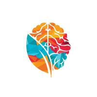 Brain leaf vector logo design. Modern organic logotype template. Think Green label.