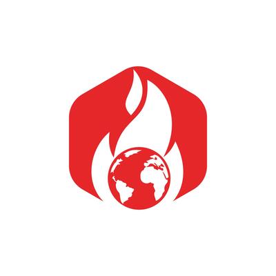 Fire Planet vector logo design template. Fire and earth icon design.