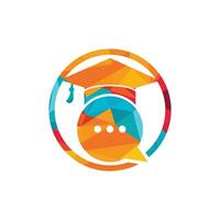 diseño de logotipo vectorial de charla educativa. sombrero de graduación con diseño de icono de burbuja de chat. vector