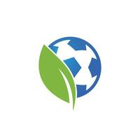 diseño de logotipo vectorial de fútbol y hoja. plantilla única de diseño de logotipo de fútbol y orgánico. vector