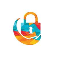 Security care vector logo design template. Vector illustration of hand logo and lock icon.