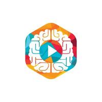 Brain media player vector logo design. Mind play logo template design.