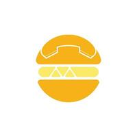diseño de logotipo de llamada de comida. concepto de logotipo de entrega de hamburguesas. icono de hamburguesa y auricular. vector