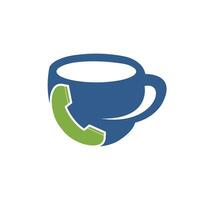 diseño de logotipo de vector de llamada de café. icono de auricular y taza.