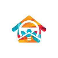Home drive vector logo design template. Steering wheel and house symbol or icon.