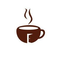 taza de café y logotipo del icono de la puerta de entrada. diseño de logotipo vectorial de cafetería. vector