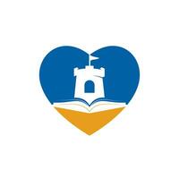 Castle book with heart vector logo design. Unique bookstore, library and fortress logotype design template.