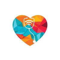 Stethoscope Wifi Medical Logo Icon Design. Stethoscope with wifi signals and heart icon. vector