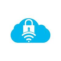 Padlock logo with signal and cloud vector design. Safe and signal symbol or icon.