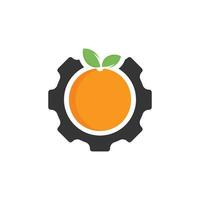 equipo con diseño de logotipo naranja fresco. rueda dentada y diseño de logotipo de icono de vector de fruta